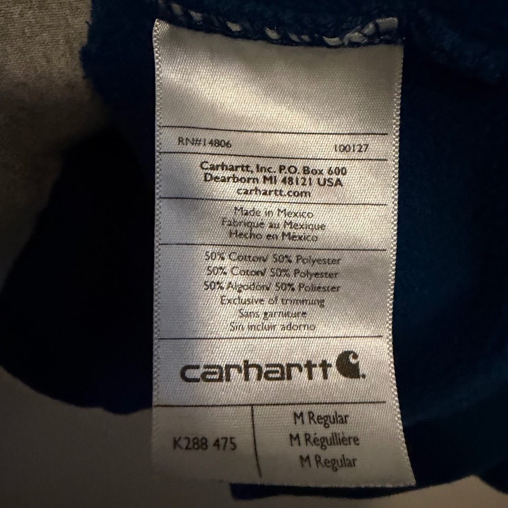 Carhartt K288 Mens Original Fit Sleeve Logo Hoodie Teal Blue Orange Medium - Picture 5 of 6